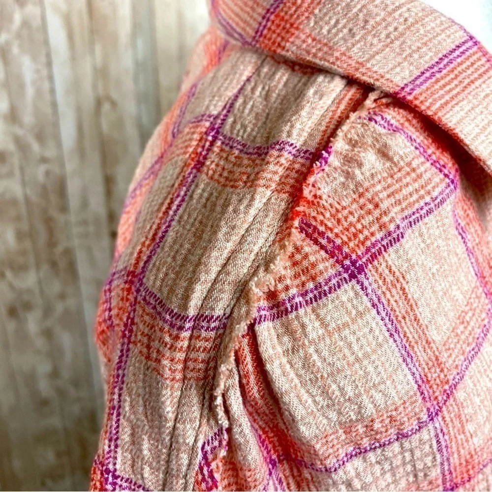 Free‎ People Running Wild Long Sleeve Plaid Wrap Top Size Large Women